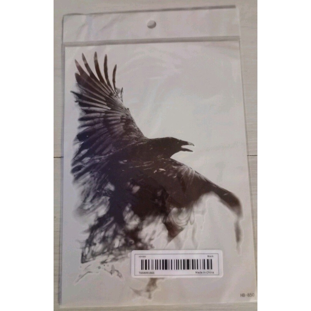 Flying Crow Body Tattoo Transfer Black & Gray Body Art 8X5 NIP